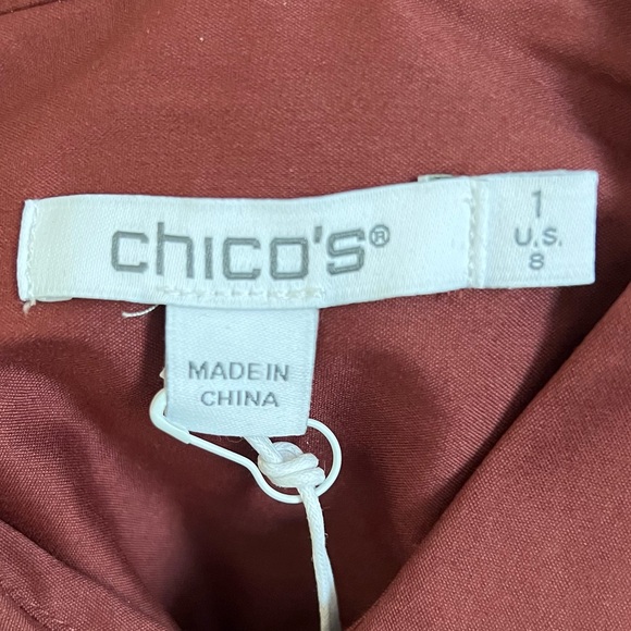 Chico's Poplin Sable Brown Cutwork Lace Sleeve Blouse B106 - Picture 2 of 8